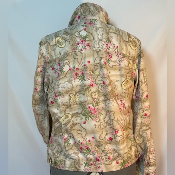 Christopher & Banks Size Lg Floral Map Print Jacket Travel Vacation Style - Picture 4 of 5